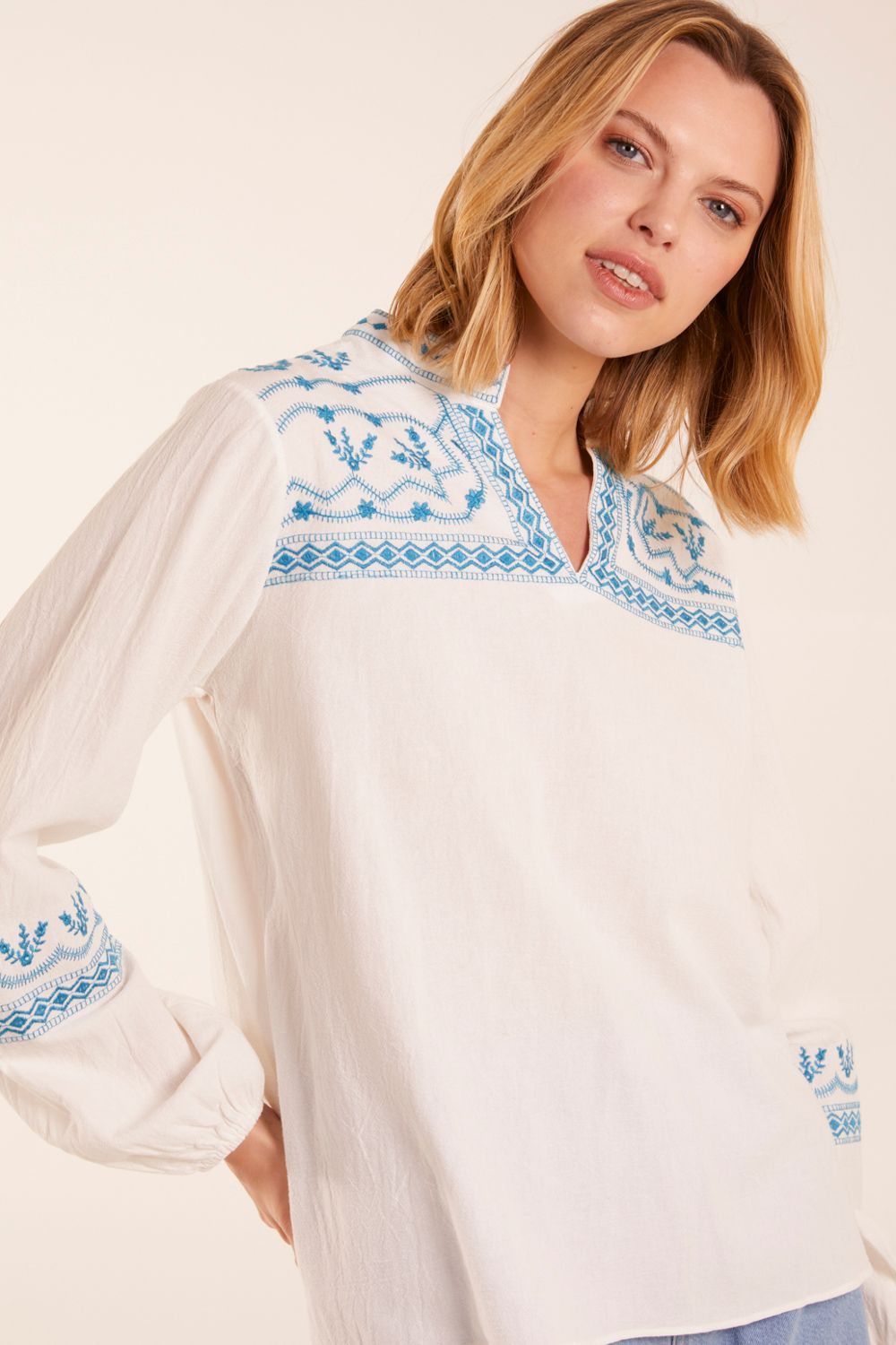 Blue Vanilla Full Sleeve Embroidered Blouse