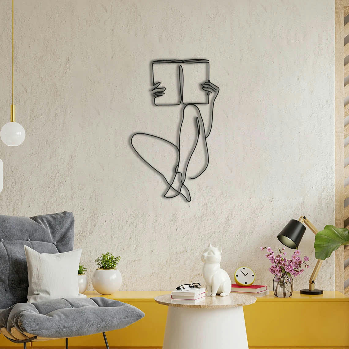 MINIMALISTE - Déco murale la femme qui lit en métal noir 49x79 cm