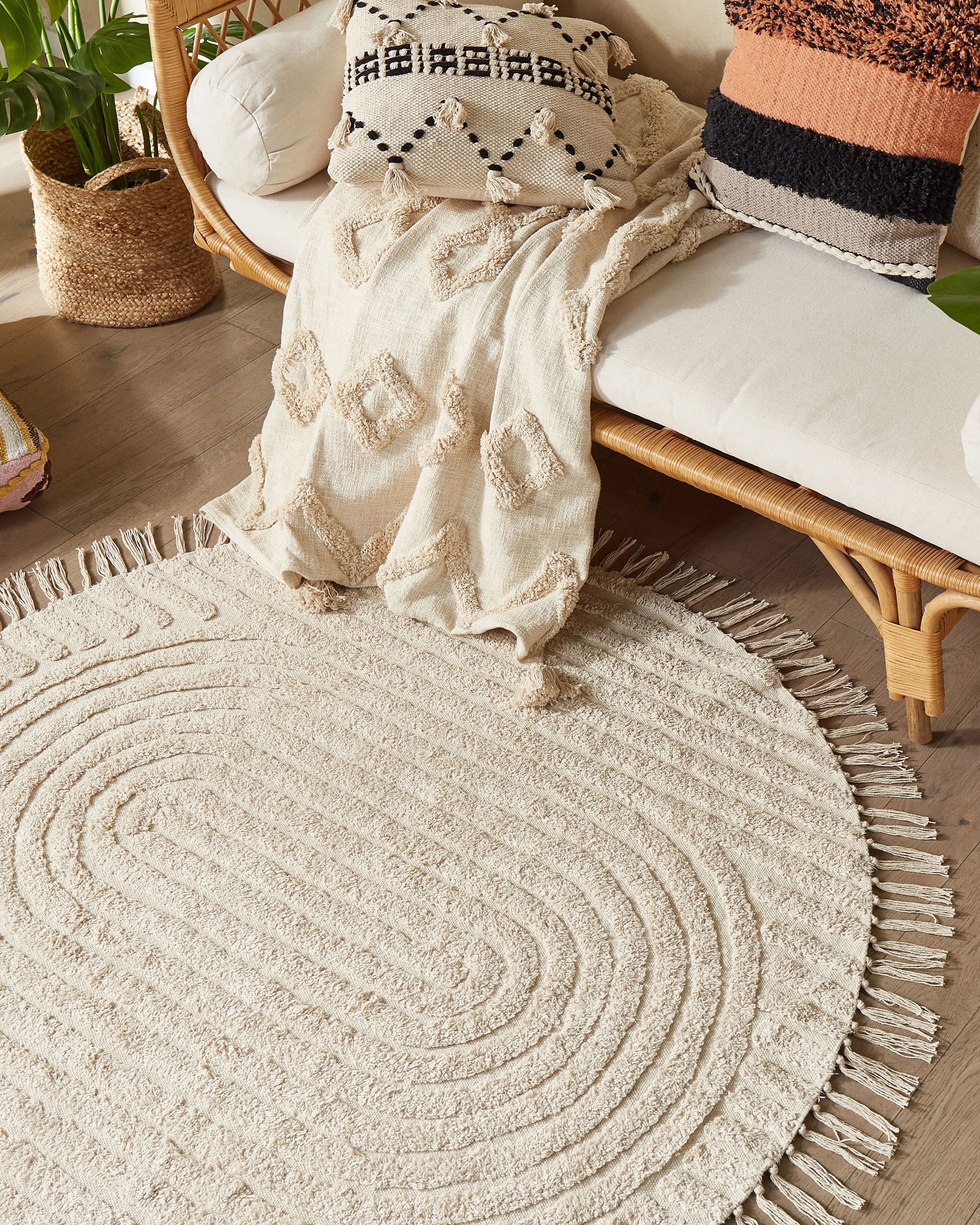 Rug HALFETI Light Beige ? 140 cm Cotton