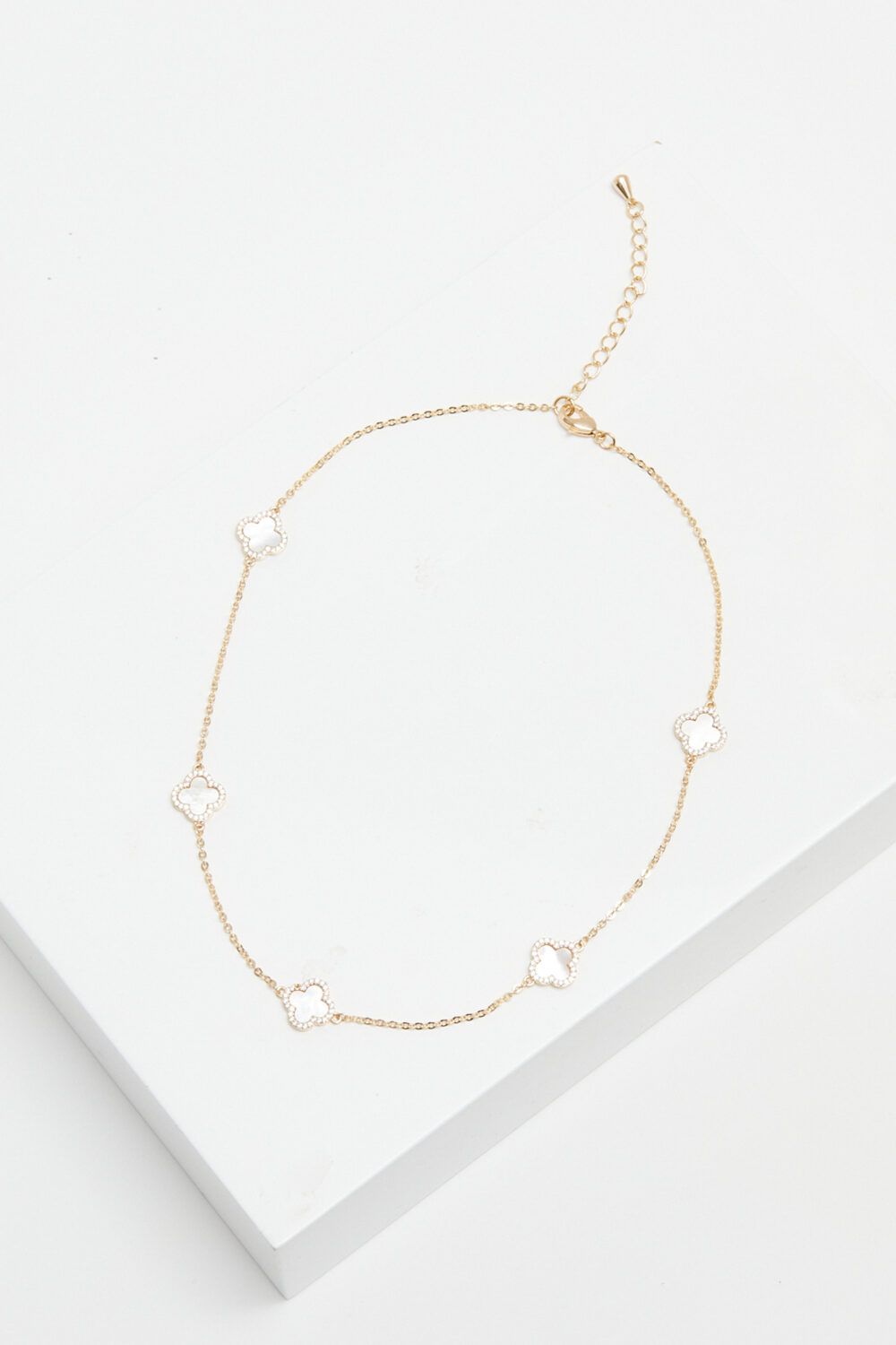 Jon Richard Gold Plated And Mother of Pearl Station Clover Necklace