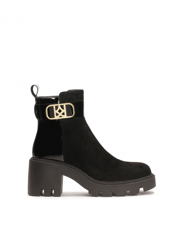 Comfortable boots on a wide block made of combined materials