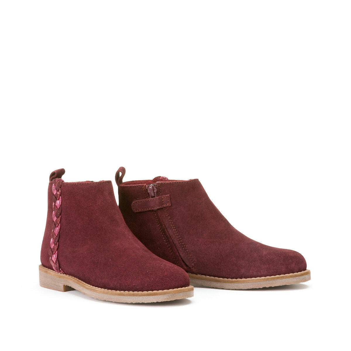 Bottines cuir zippées, détail tressé