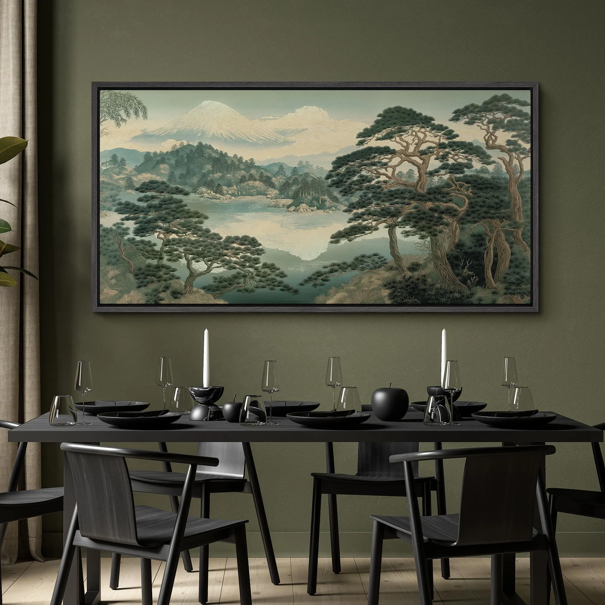 Large Framed Japanese Landscape Wall Art, Mount Fuji Canvas Print, Vintage Asian Nature Artwork, Zen Scenic Decor