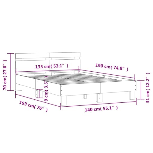 NNEVL Bed Frame with Headboard White 135x190 cm Engineered Wood