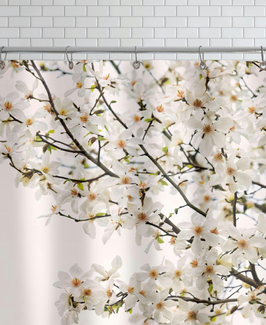 MAGNOLIA WHITE - Rideau de douche en polyester en blanc & blanc ivoire 150x200
