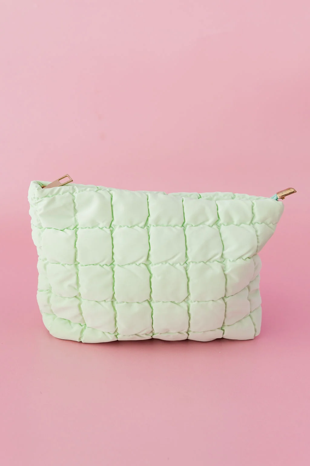 Quilted Cosmetics Bag in Pastel Mint