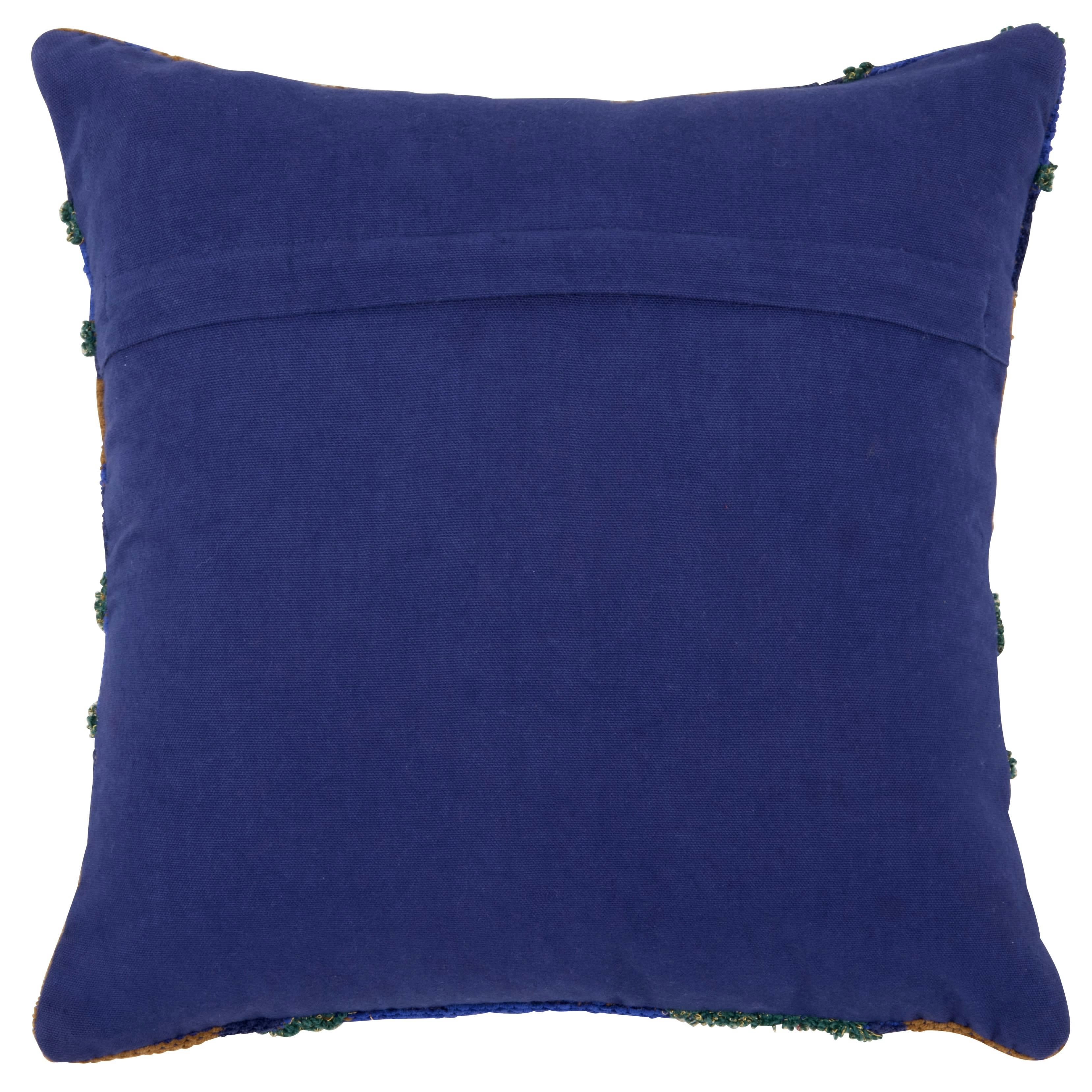 THOE - Housse de coussin chenillée motifs bleus, verts et marron bronze 40x40