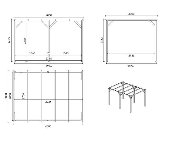 Carport, abri de voiture3x4 m - 12 m2 - CAR13