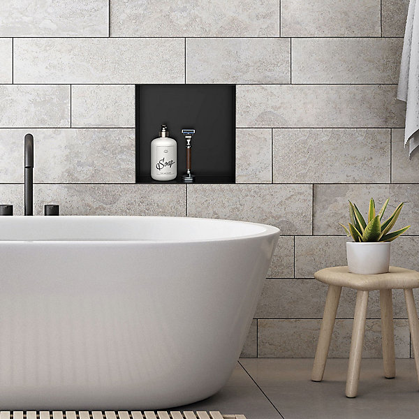 Niche murale de douche encastrée étagère sans rebord noir en acier 30x30x10 cm