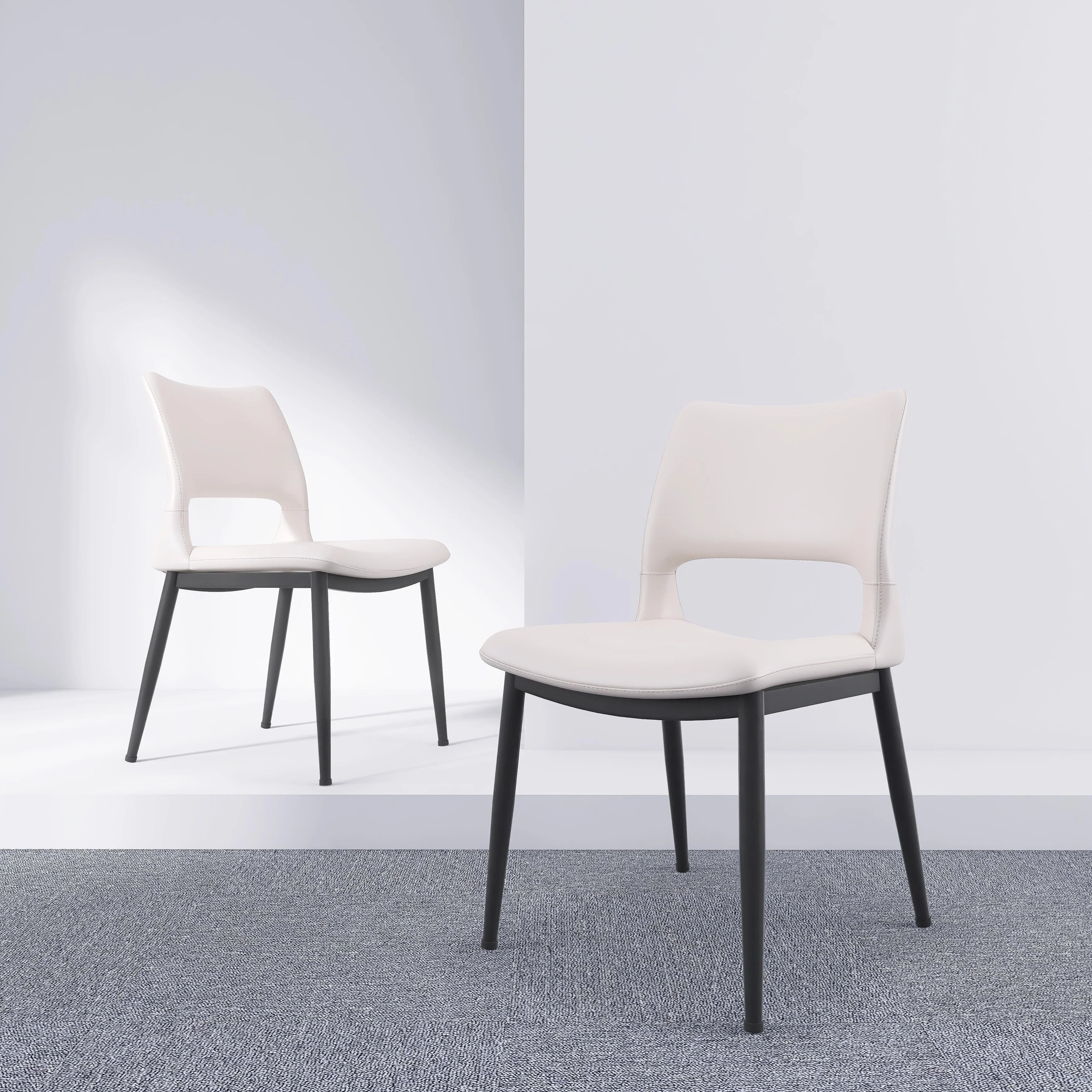 Modern Minimalist PU Leather Dining Chairs Set of 2, Comfortable Backrest Design, Metal Leg Support - 18.8 x 17.3 x 32.5