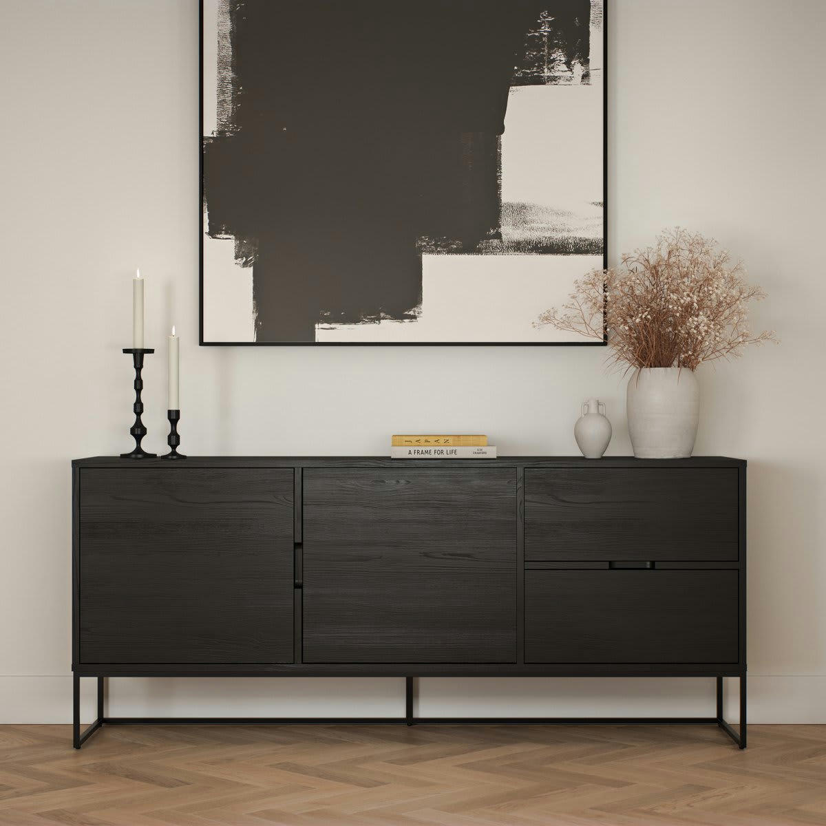 LOGO - Buffet bas 176 cm en bois et métal noir