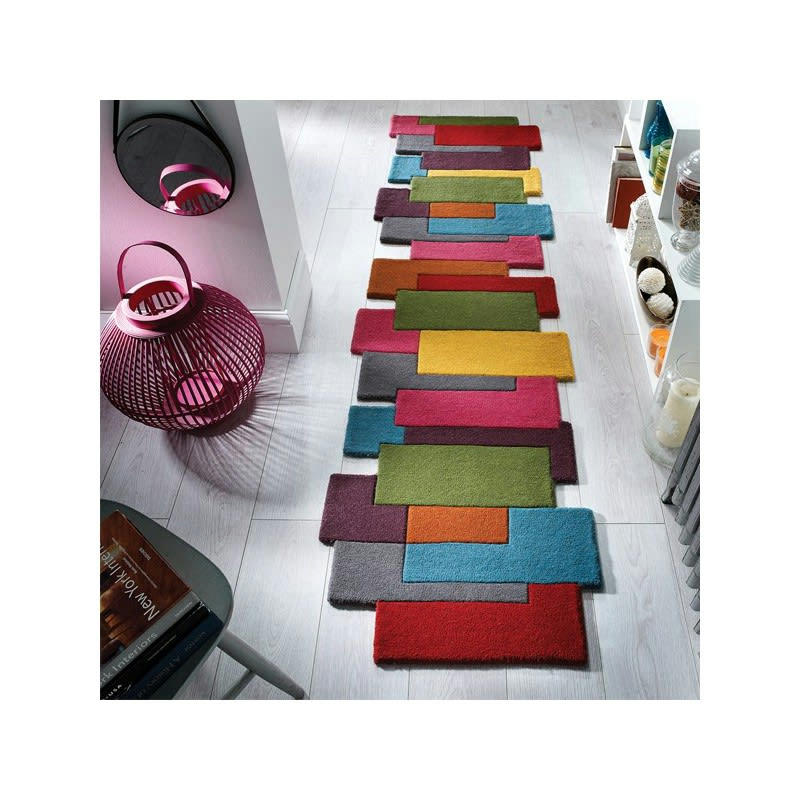 COLLAGE - Tapis Design déstructuré 100% laine Multicolore 67 x 300