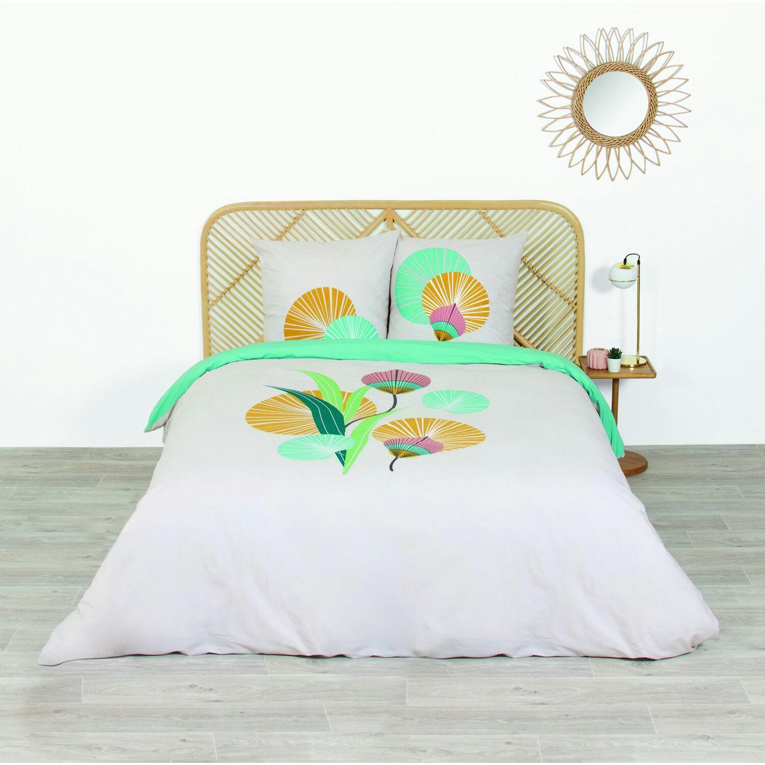 GANA - Parure housse de couette coton bleu 240x260 cm