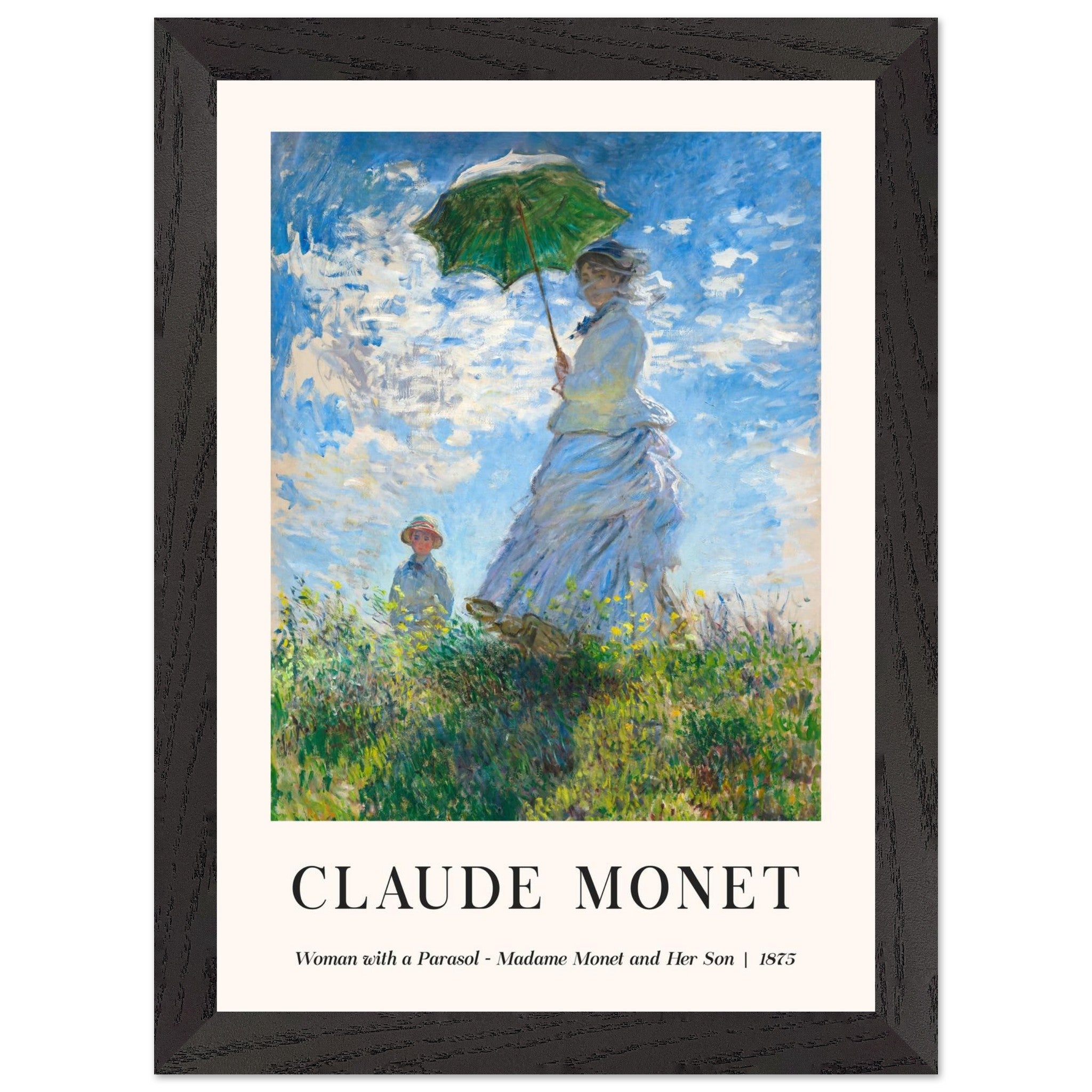 Artfulprints Poster met Lijst Claude Monet - Women with a parasol  - A4 21x29.7 cm - Blauw