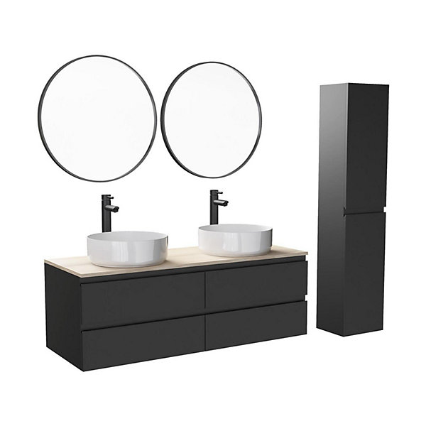 Ensemble meuble double vasque SORRENTO suspendu avec colonne 120cm