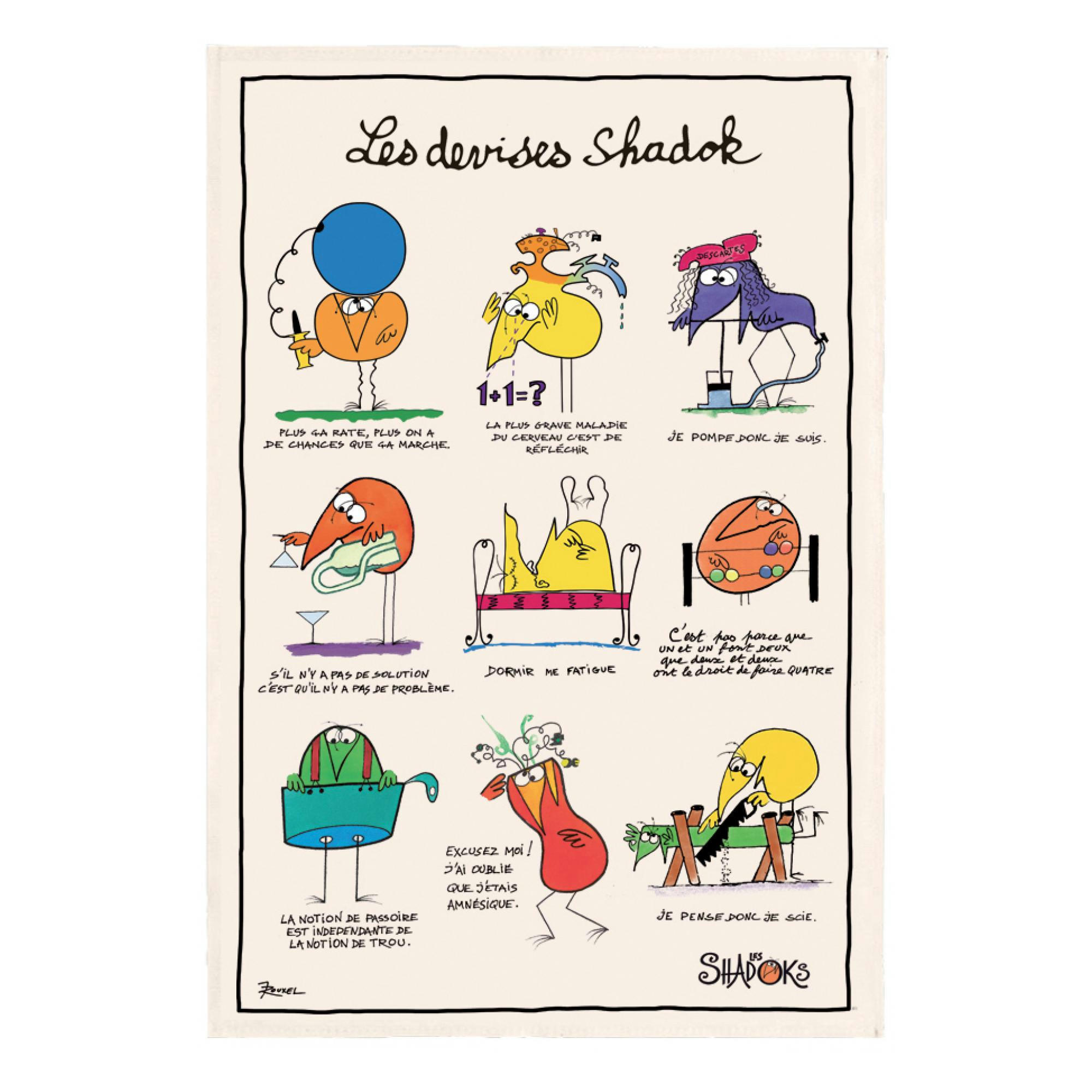 SHADOKS - Torchon  les devises en coton ecru 48 x 72