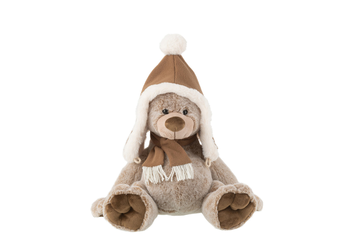 J-Line knuffel Beer   Muts - polyester - bruin - medium