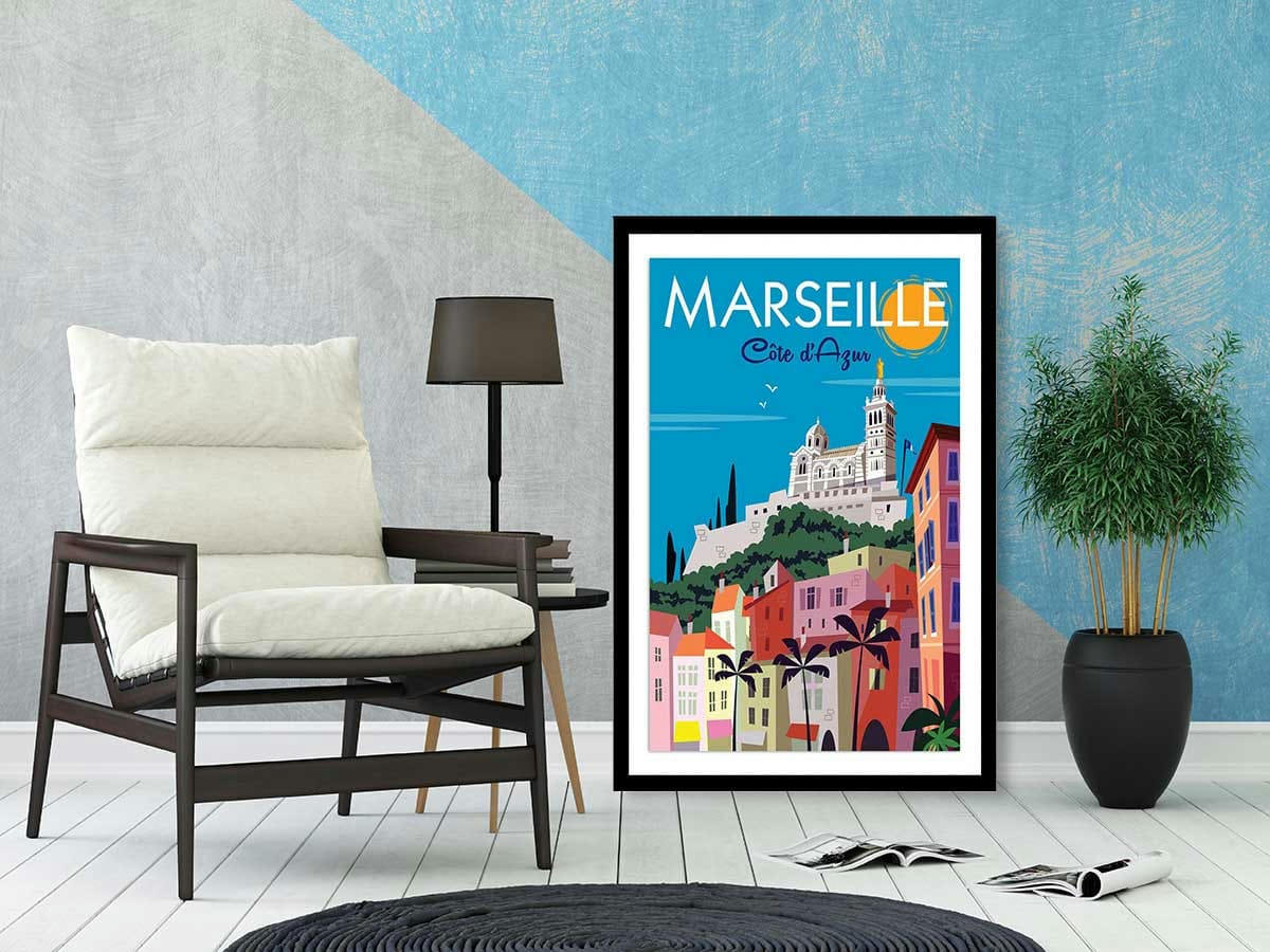 - Affiche vintage Marseille avec cadre noir 40x60 cm