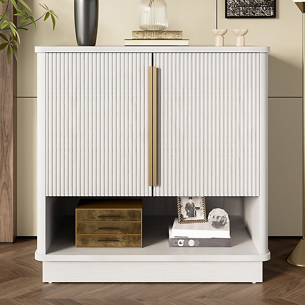 Meuble à Chaussures d'entrée avec 2 Portes, Rangement ouvert, design Moderne en MDF avec Poignées Dorées, Blanc Bois 60x40x61 cm