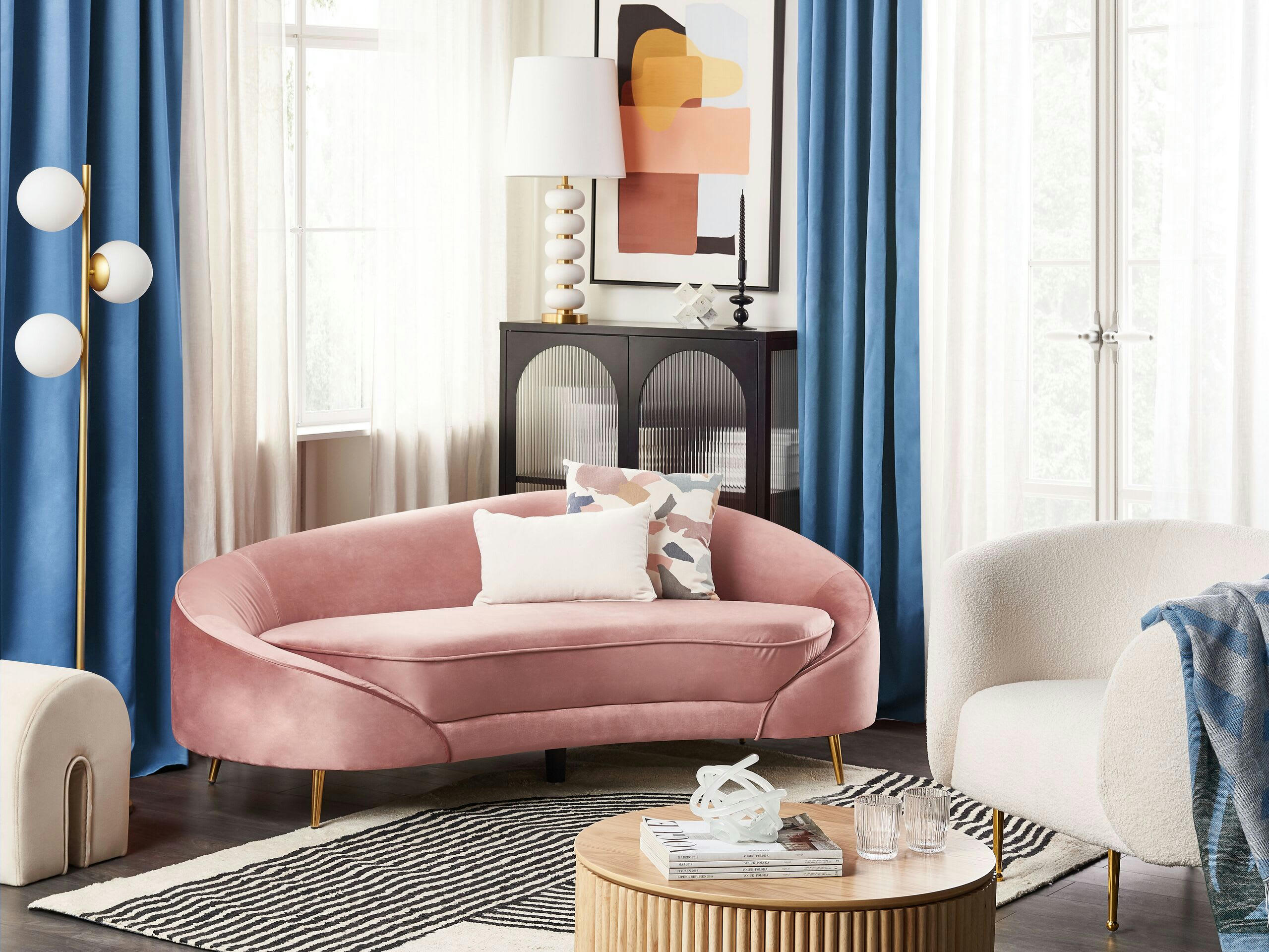 SAVAR - Canapé 3 places 3 personnes en velours rose