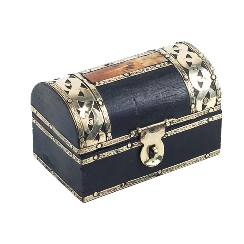 LAITON - Boite en bois avec décoration en laiton ciselé 8,9x5,4cm