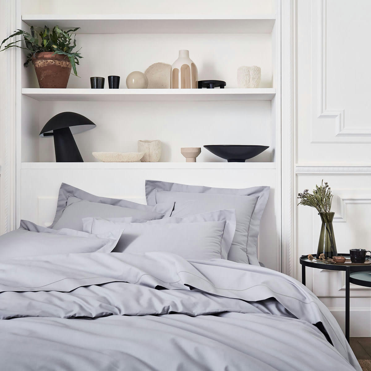 PREMIÈRE - Housse de couette unie en percale de coton gris 200x200