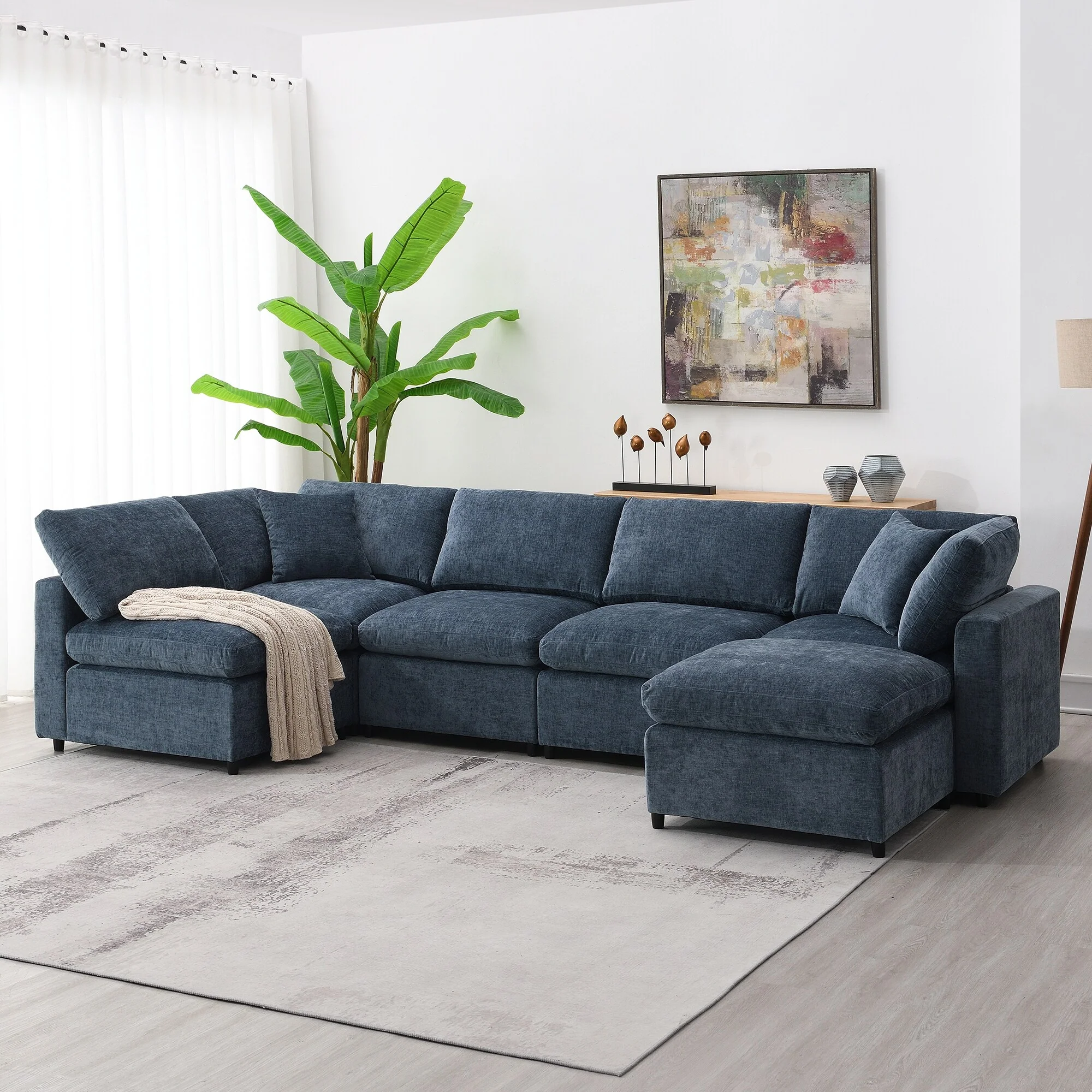 130'' U-Shaped 6-Seater Sofa with Ottoman and Sleeper