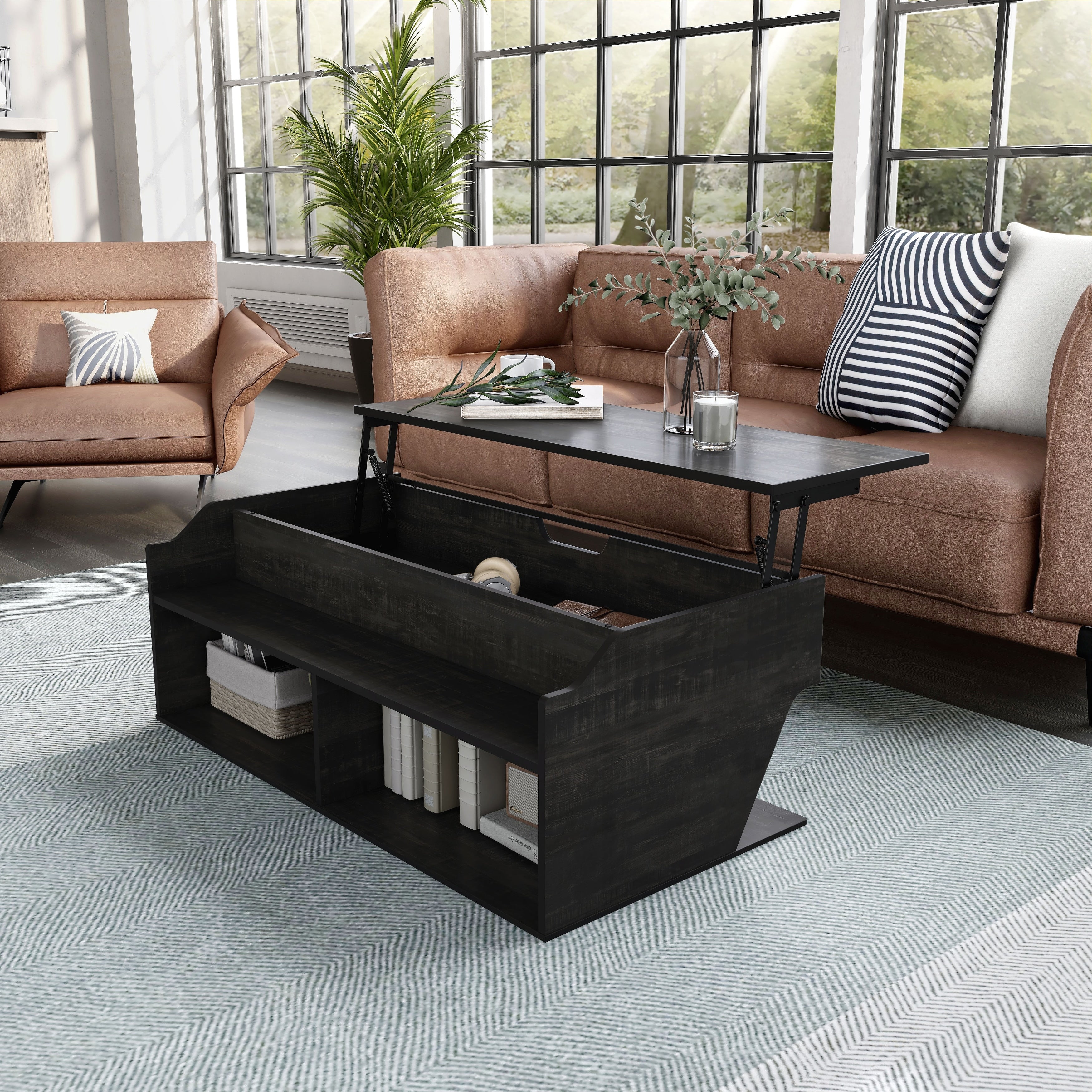 DH BASIC Transitional Black Oak 44-inch Lift-top Coffee Table by Denhour