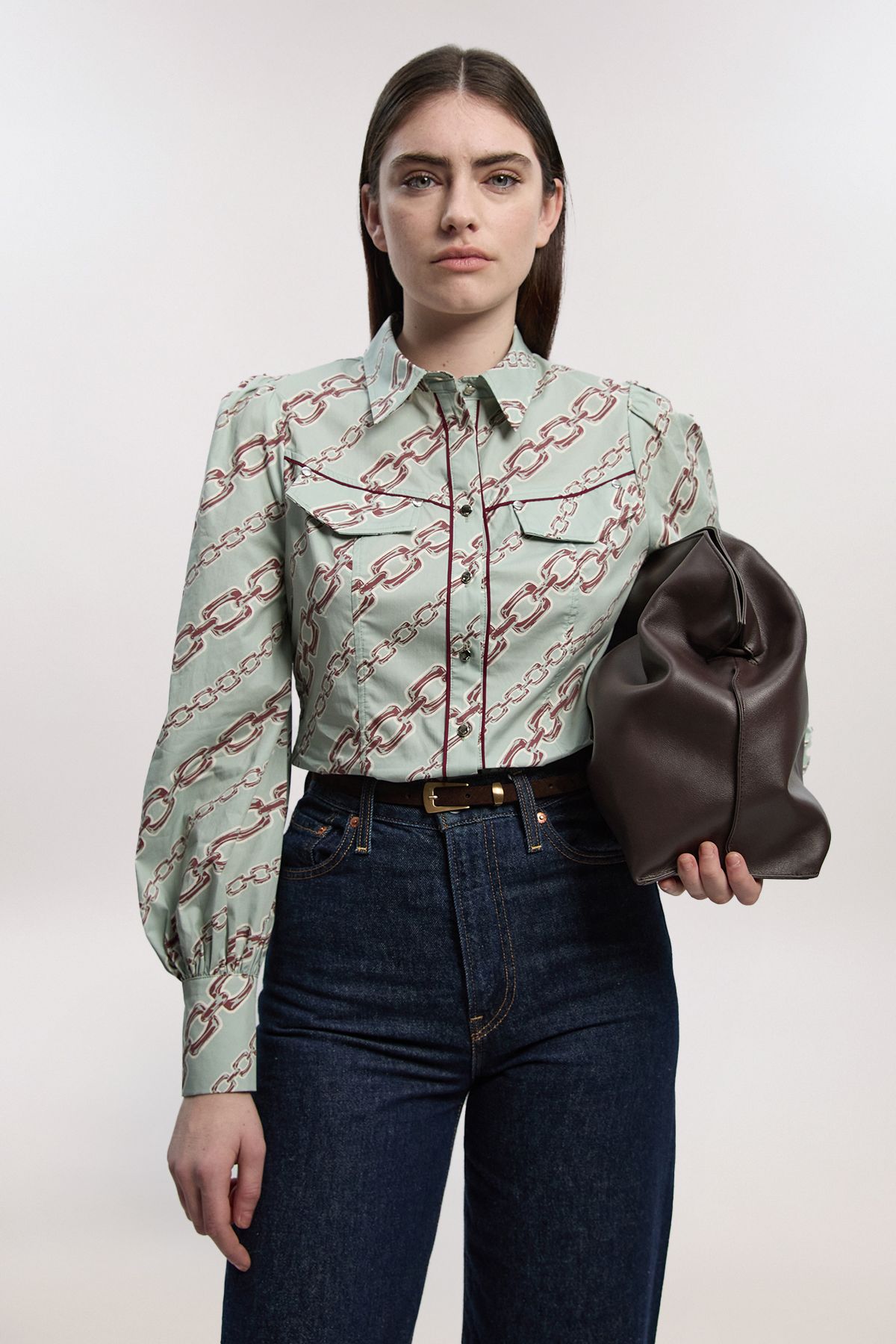KarenMillen Cotton Sateen Volume Sleeve Shirt