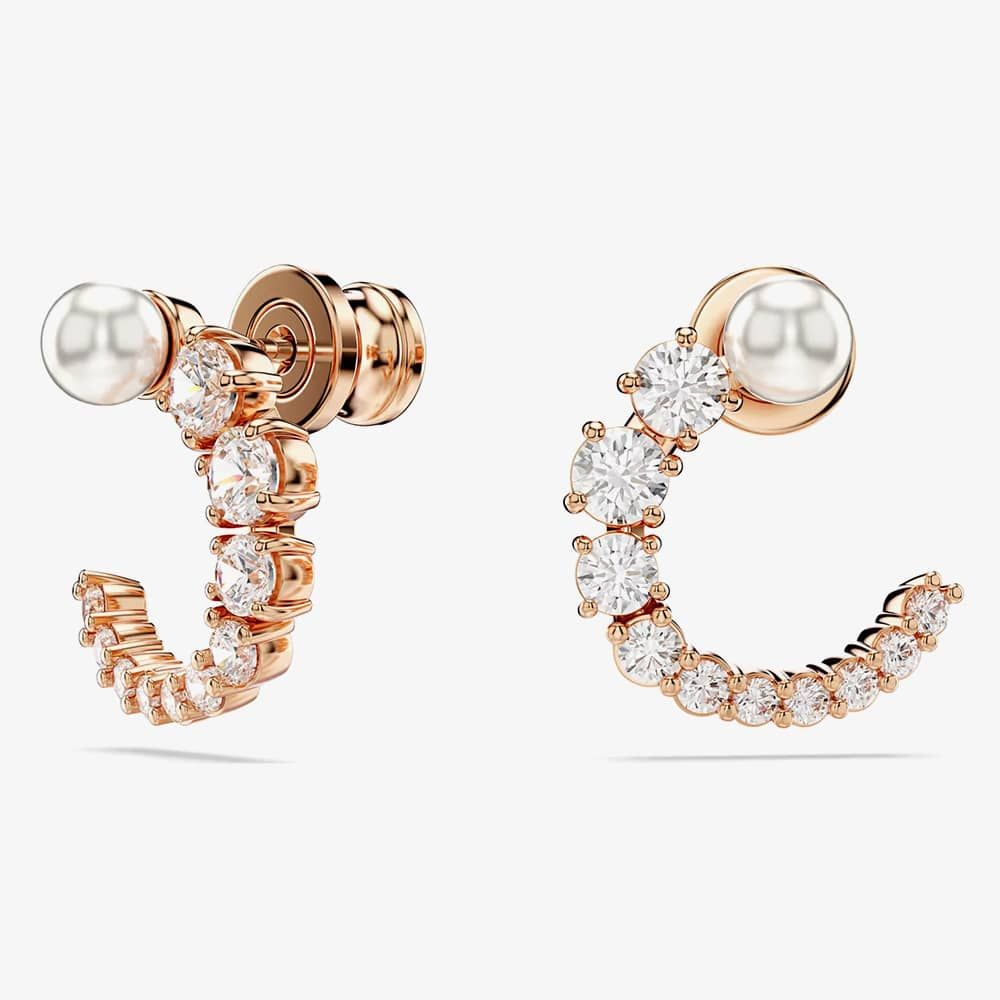 Swarovski Swarovski Matrix Rose Gold Tone Plated Crystal Pearl Half Hoop Earrings 5692264