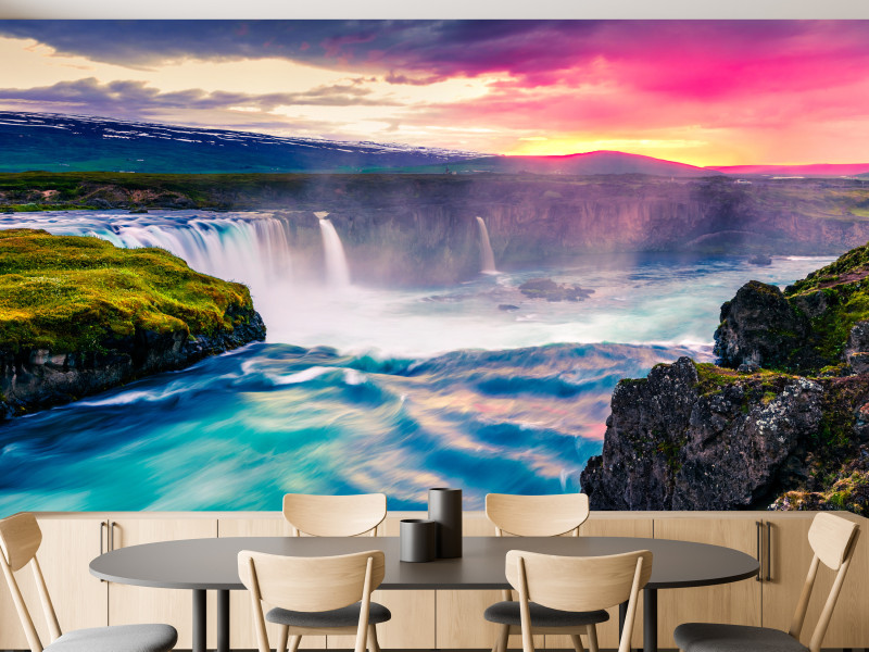 Fototapeta Wodospad Godafoss o Zachodzie Słońca 100x70cm