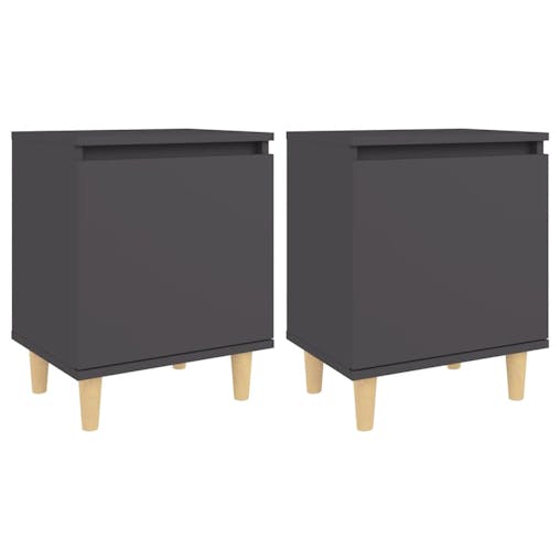NNEVL Bed Cabinets with Solid Wood Legs 2 pcs Grey 40x30x50 cm