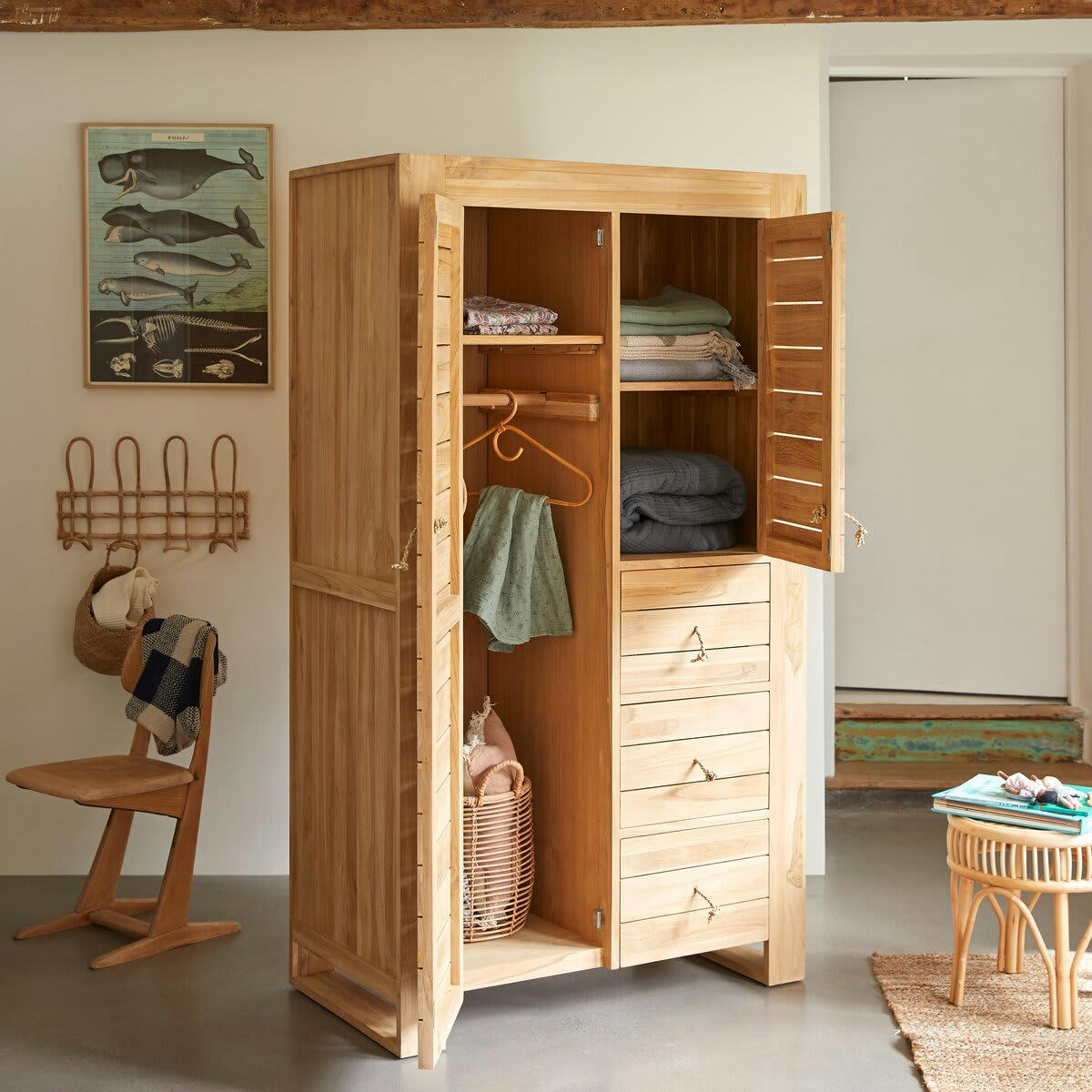 MINIMALYS - Armoire penderie enfant en teck massif