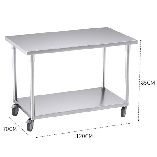 SOGA Commercial Stainless Steel Prep Bench with Wheels 120cm