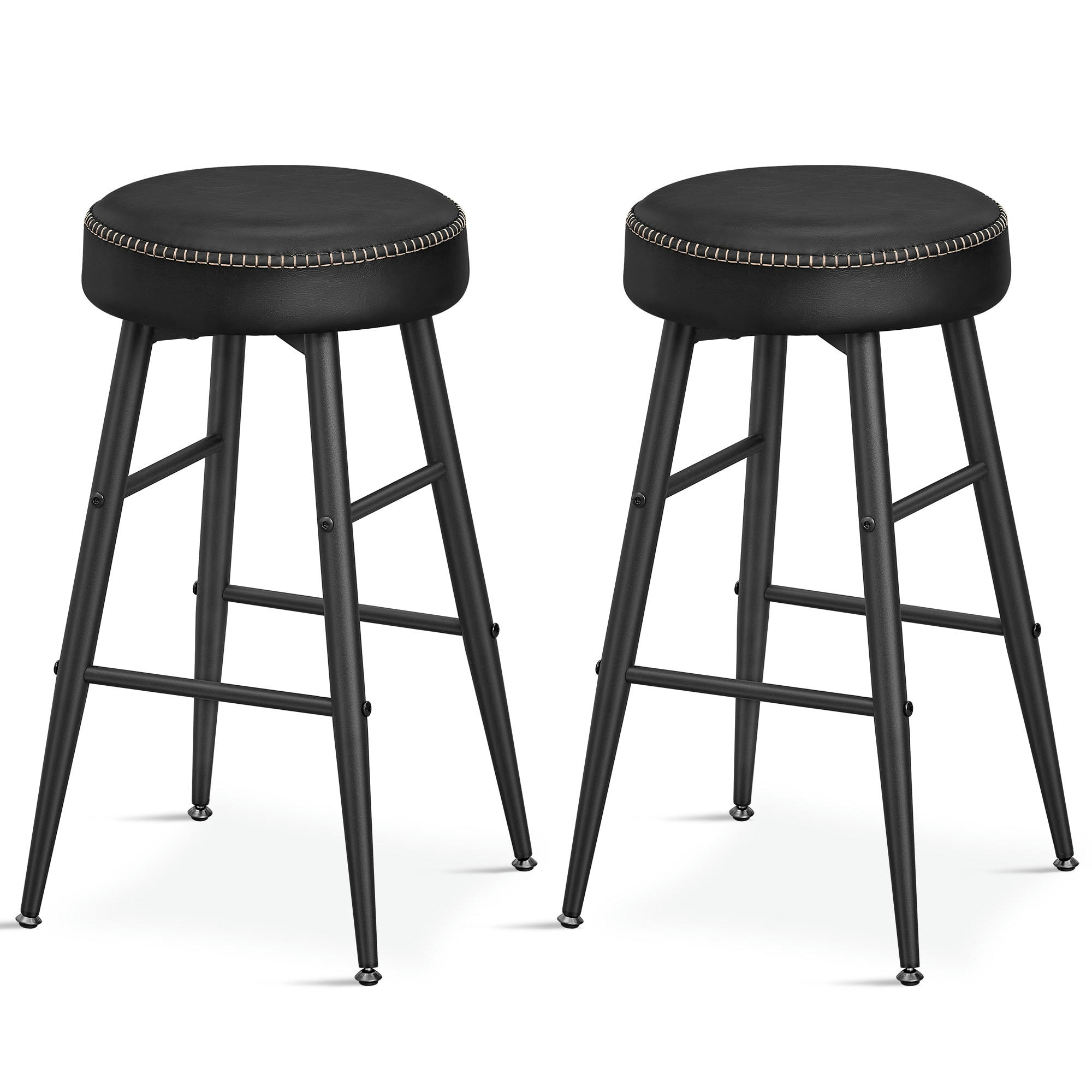 - Tabourets de bar en acier et PU avec coutures noir d