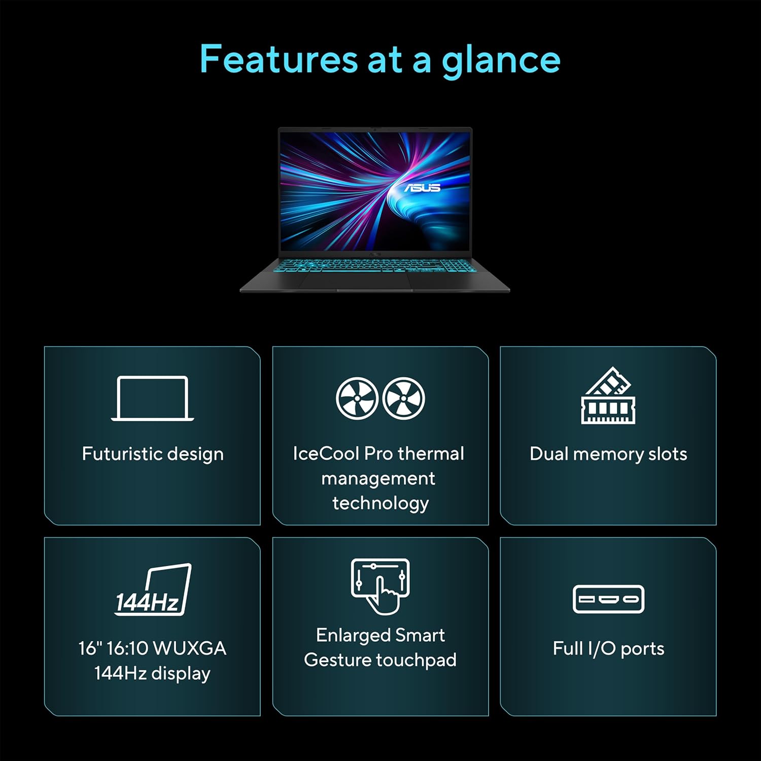 ASUS V16 16 WUXGA 144Hz Gaming Laptop, Intel® Core™ 7 240H, RTX™ 5070, 16GB DDR5 RAM, 1TB SSD, V3607VP-DS74, Matte Black