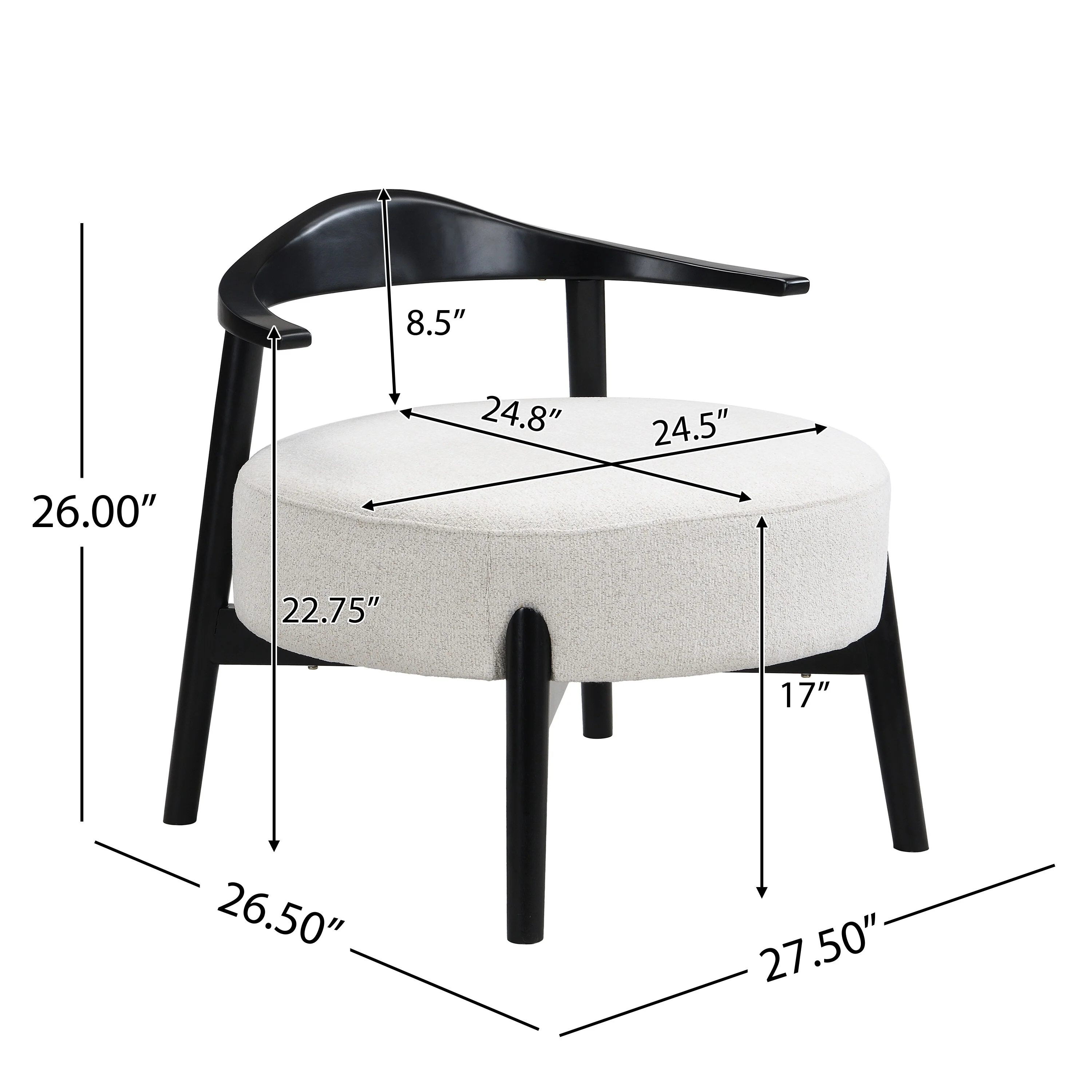 Roomfitters Upholstered Accent Chair, Modern Reading Armchair for Living Room and Bedroom, Beige+Black