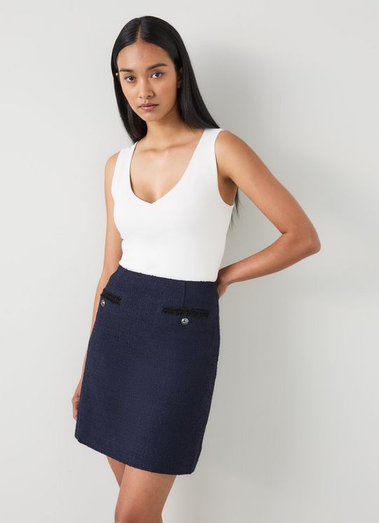 Charlie Navy Recycled Cotton Blend Tweed Skirt