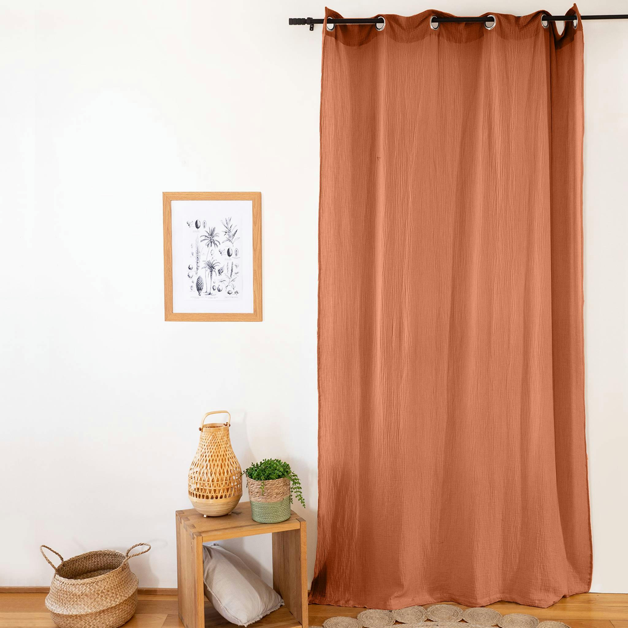 ALIX - Set de 2 rideaux en gaze de coton caramel
