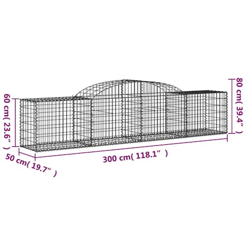 NNEVL Arched Gabion Baskets 2 pcs 300x50x60/80 cm Galvanised Iron