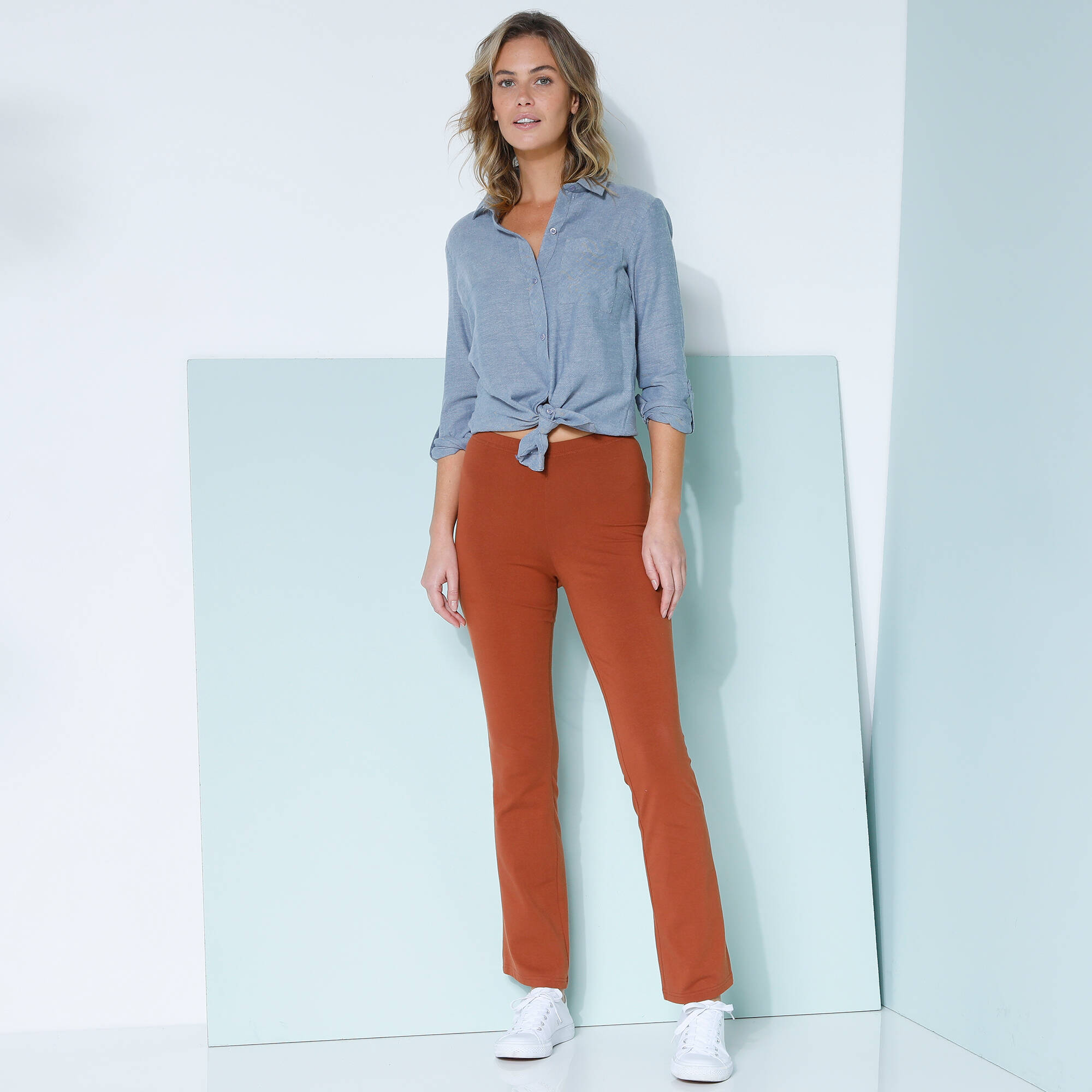 Legging bootcut uni, taille élastiquée