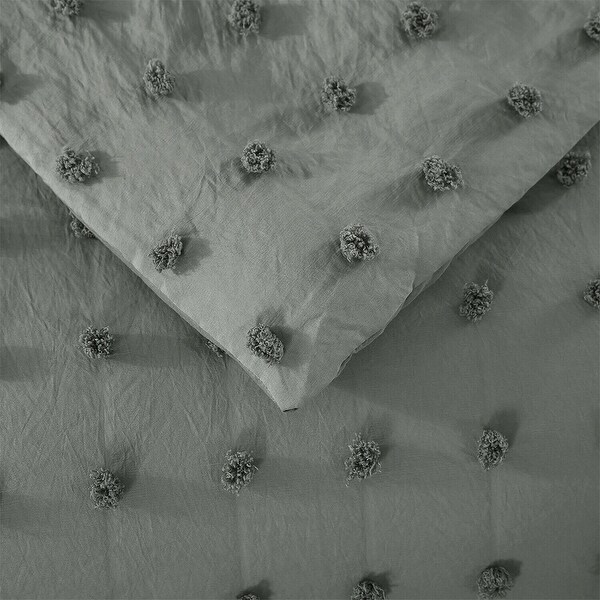 3 Piece Tufted Dot Comforter Set Queen Dark Grey