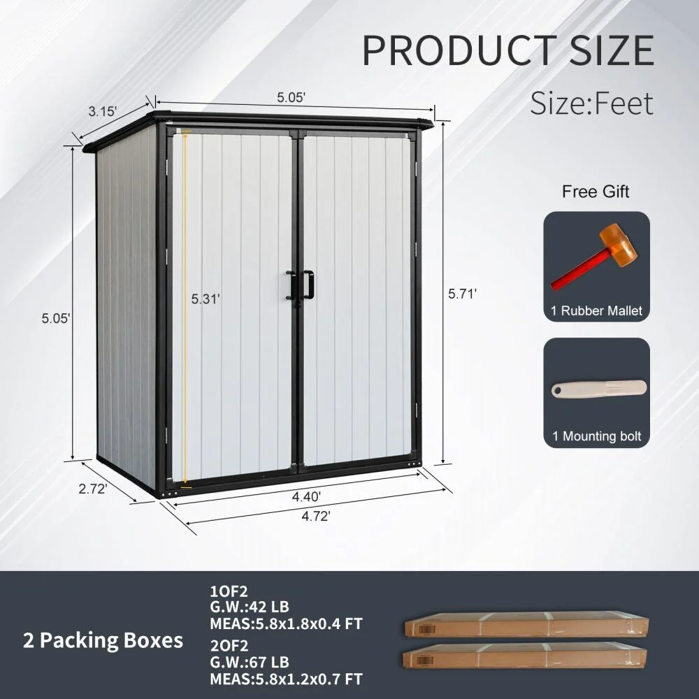 5 x 3 FT Plastic Outdoor Storage Shed Waterproof Resin Cabinet