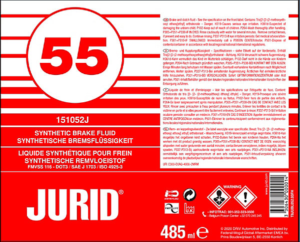 Liquide de frein JURID 55DOT3 485 ml