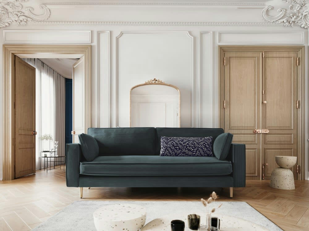 ALEXIS - Canapé 3 places en tissu structuré bleu