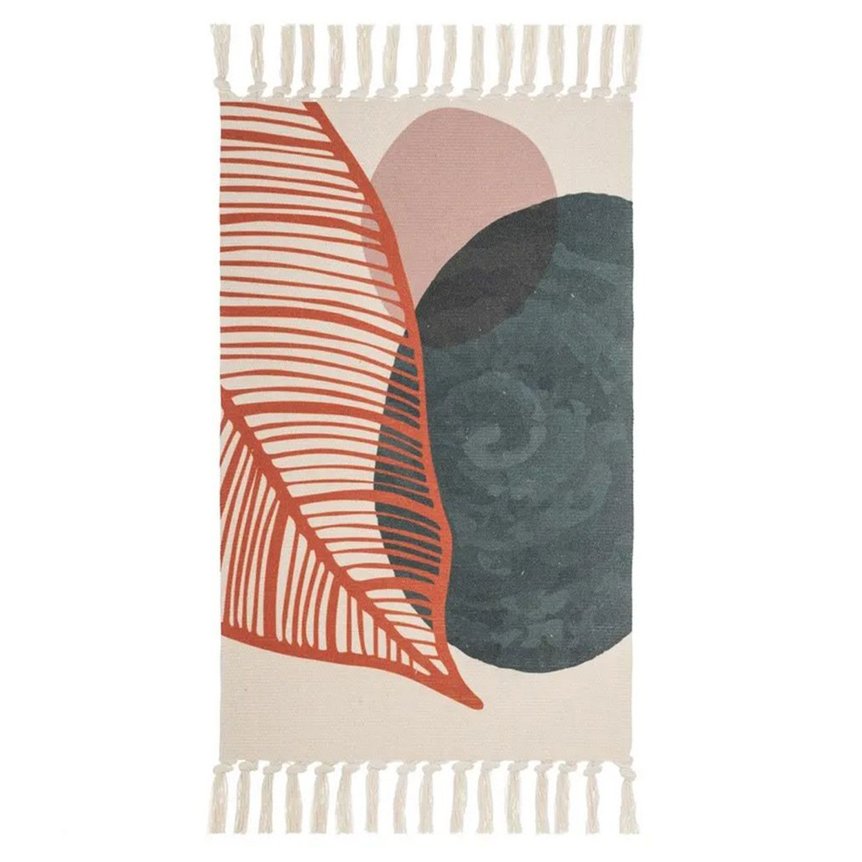 Dywanik z frędzlami Scandi Liście 50x80 cm kolorowy