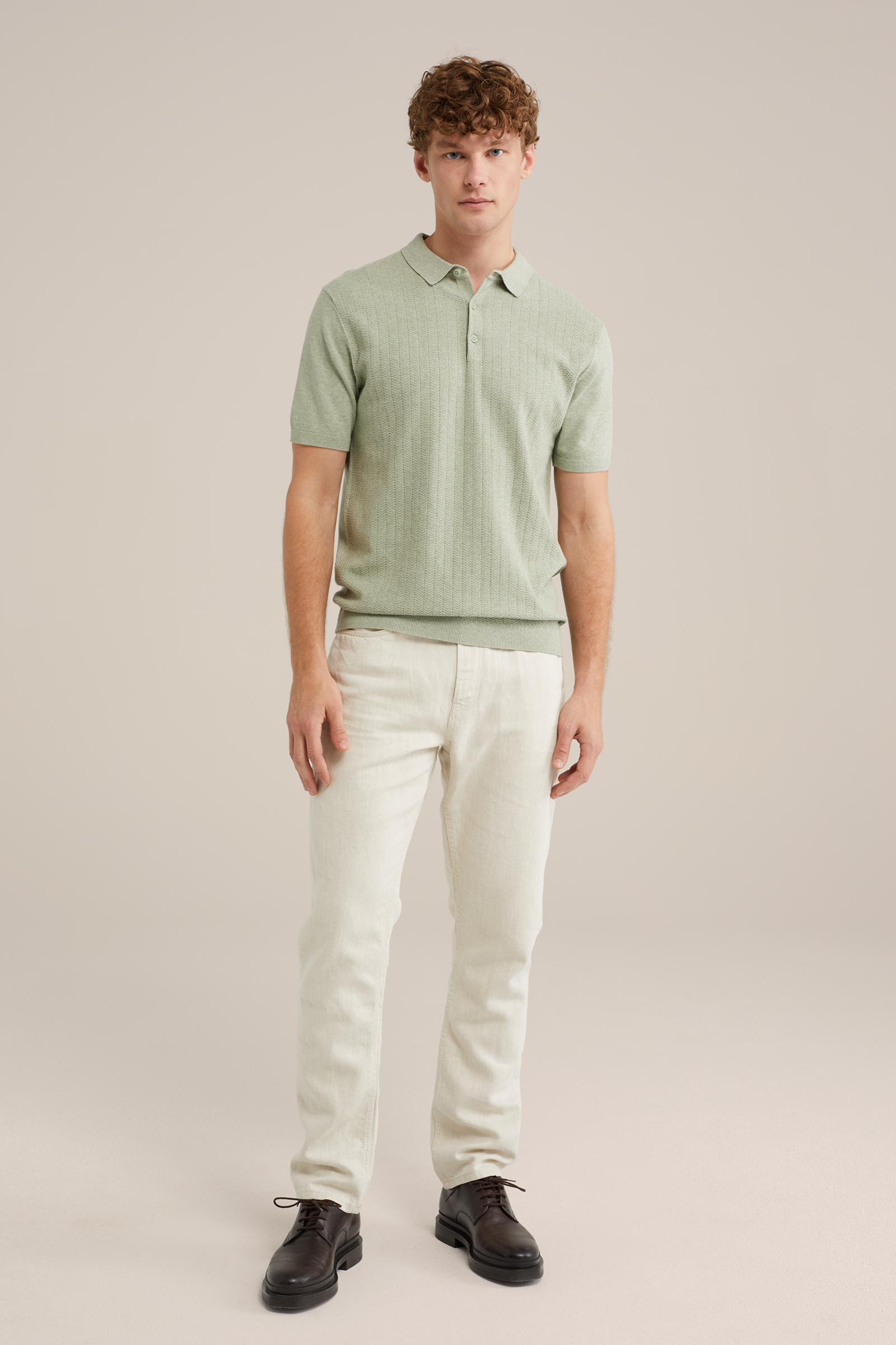 Heren Regular fit fijngebreide polo met structuur