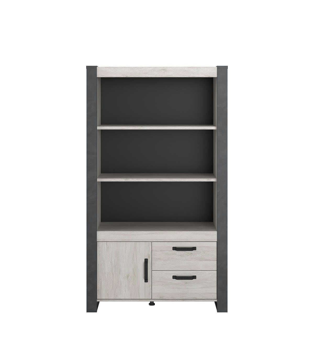 JULES - Buffet haut avec 1 porte, 2 tiroirs effet bois - L107 x P187 cm