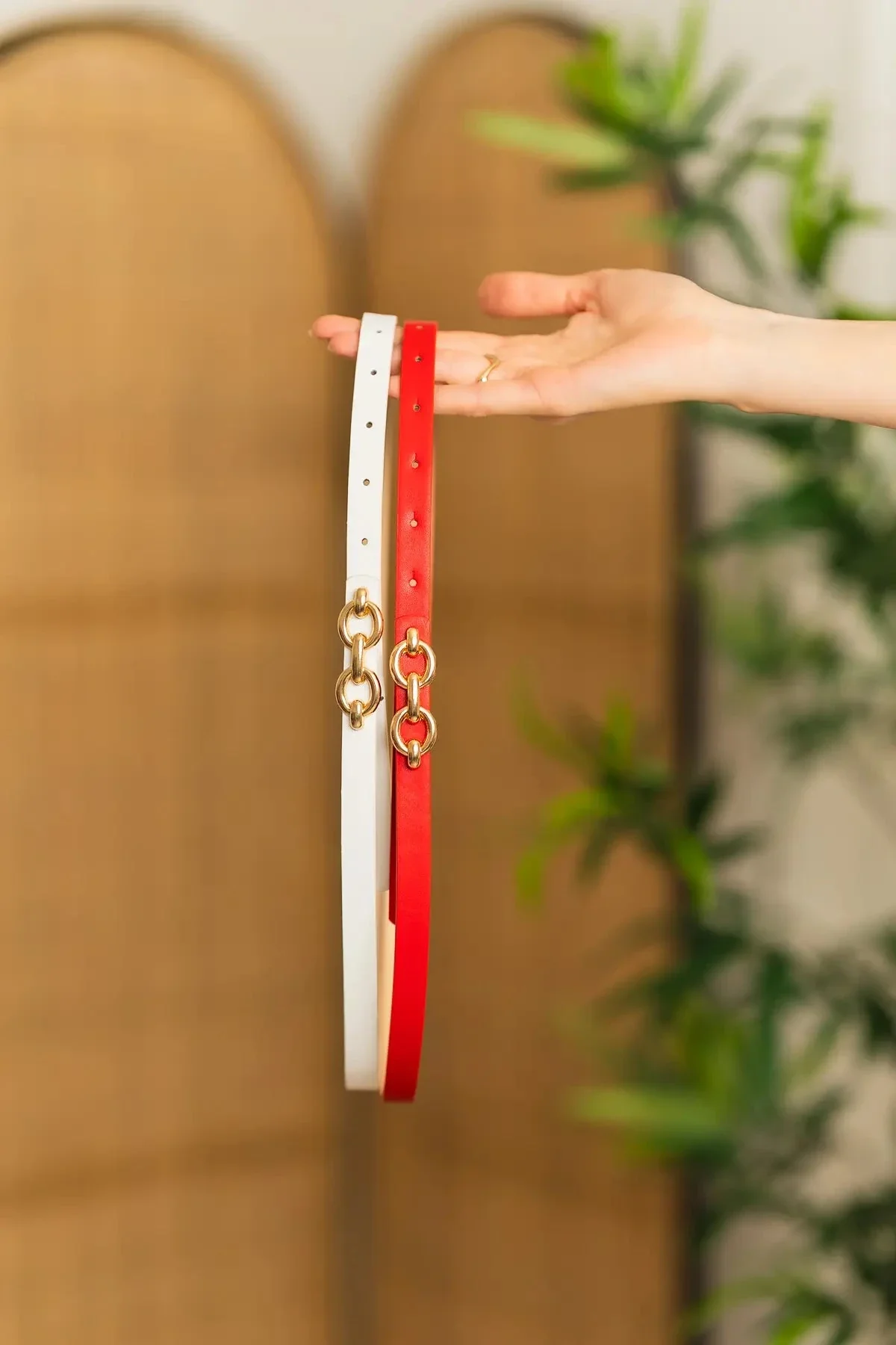 Skinny Red Belt With Gold Loop - Size S/M