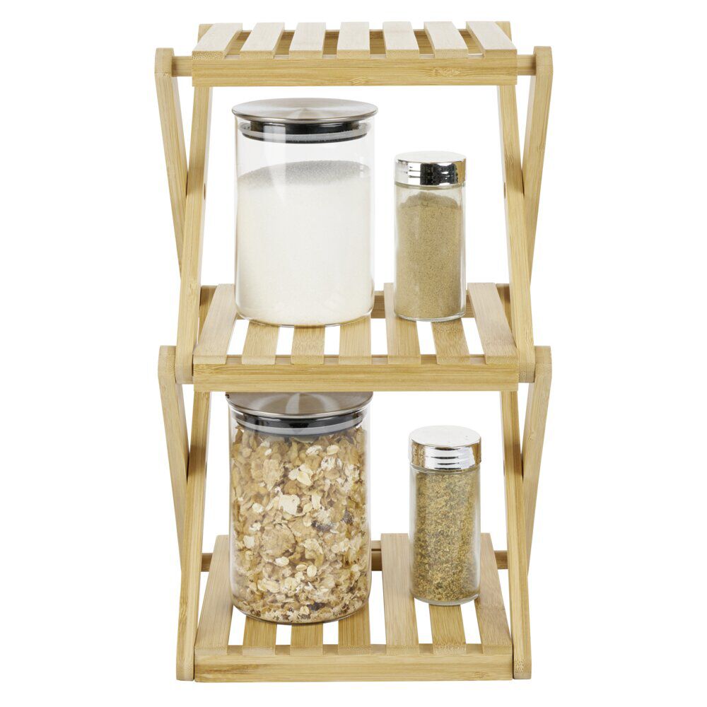 étagère 3 niveaux pliable bambou naturel 22,1xH35,5x18,3cm